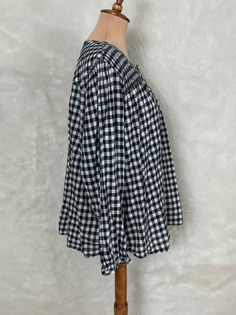 J. Crew Black & White Crinkle Gingham Plaid Smocked Popover Top Plus Size 3X